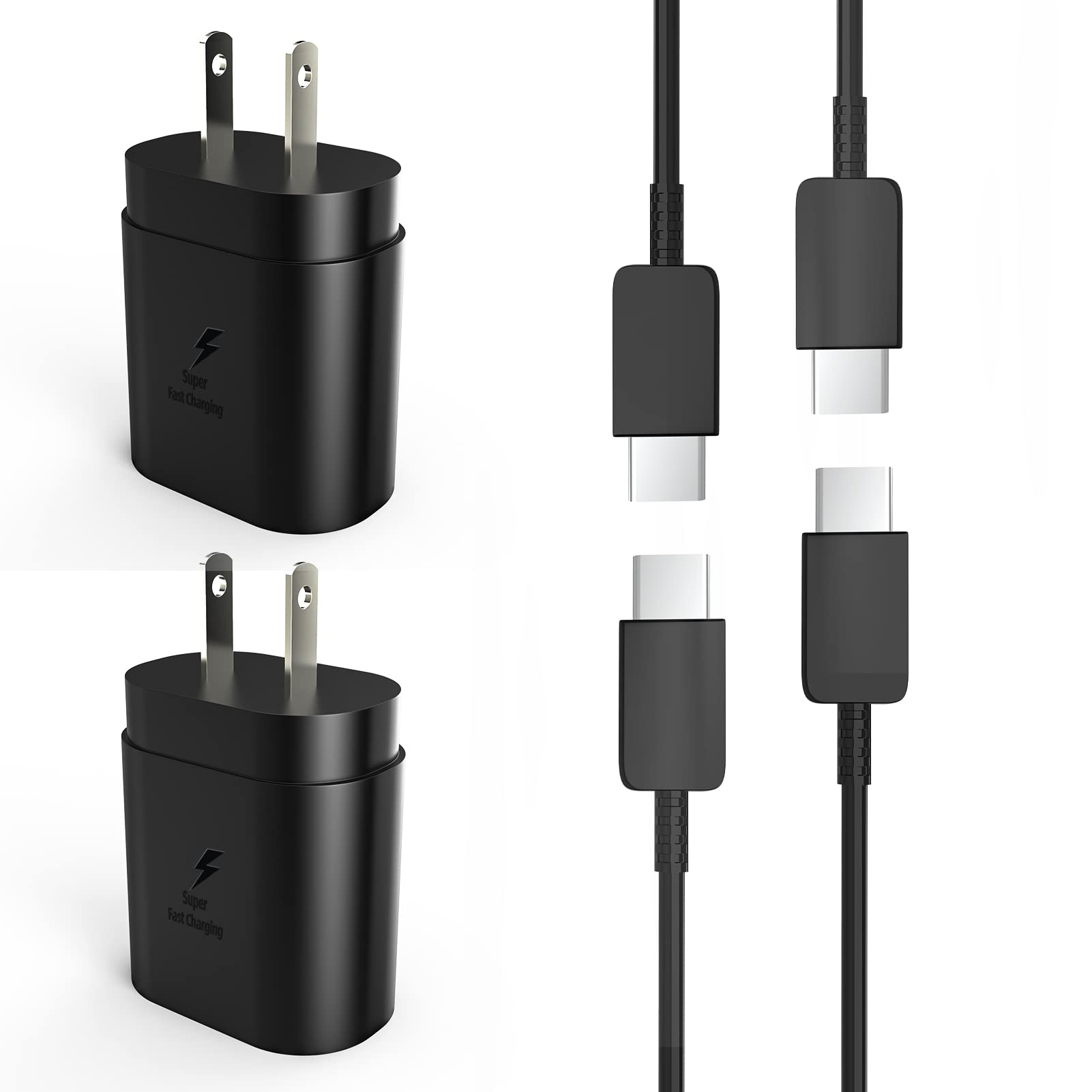 USB-C Fast Charger Wall Adapter (2-Pack) - 25W Super Fast Charging Block Compatible with Samsung Galaxy S10/S9/S8/S21/S20 Ultra/Note10 Plus/Z Flip3 & OnePlus - Perfect for Home, Office & Travel Charging