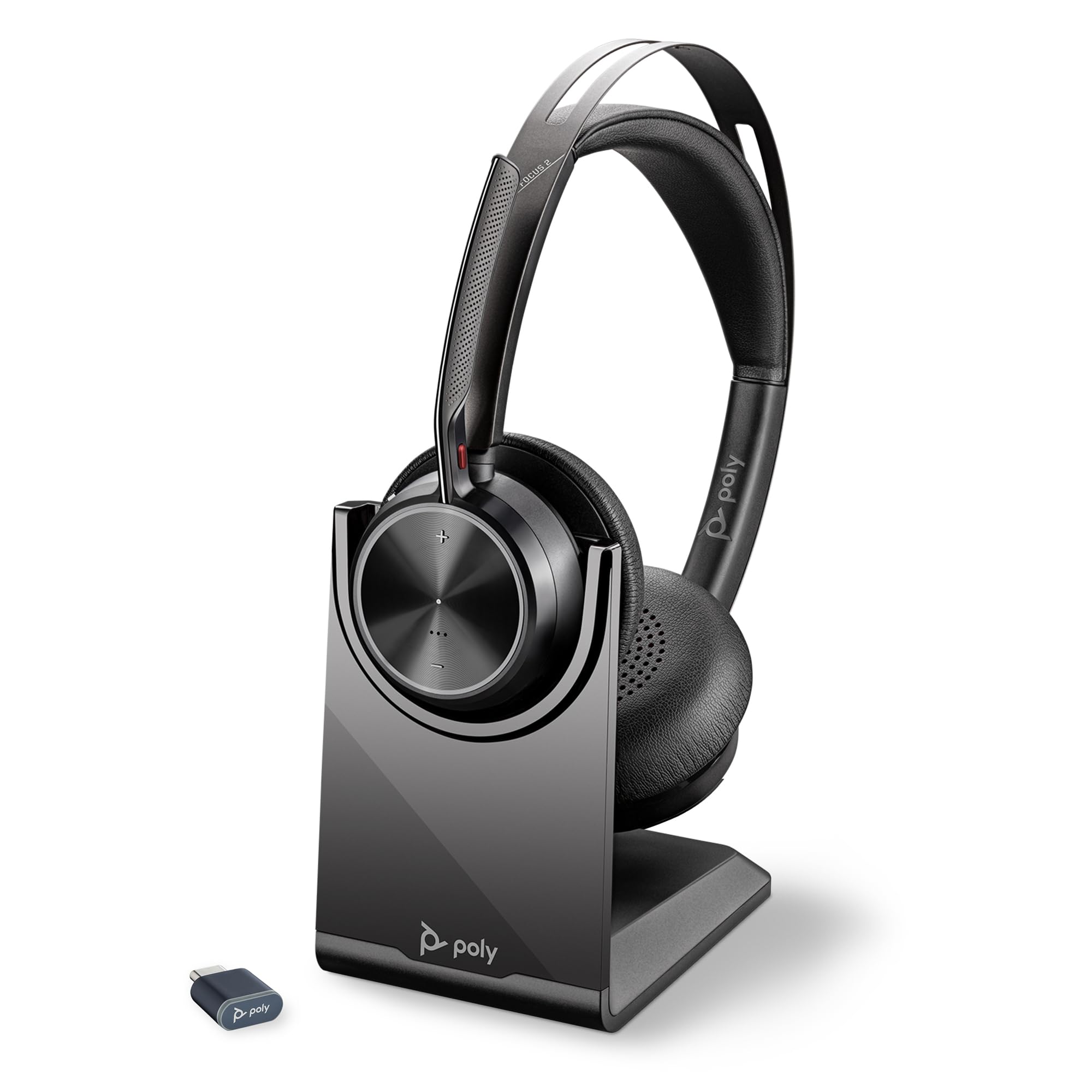 Poly Voyager Focus 2 UC Wireless Headset with Active Noise Canceling (ANC) - Bluetooth Headphones for PC, Mac & Mobile - Includes Charging Stand & Microphone - Perfect for Teams, Zoom Calls & Remote Work (Amazon Exclusive)
