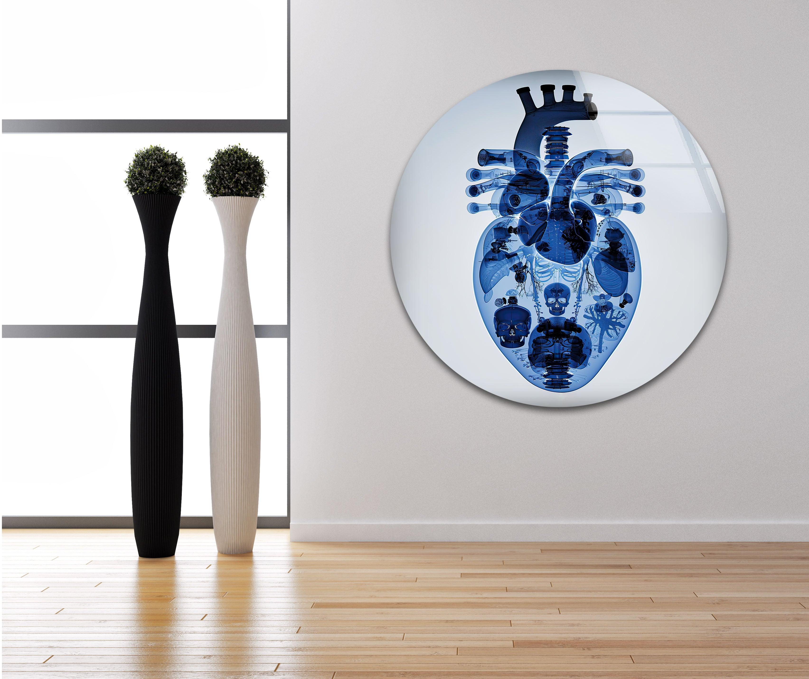 Blue Mechanical Heart Glass Wall Art - Elegant Home Decor for Living Room, Bedroom & Office - Perfect Gift for Valentine's Day & Anniversaries