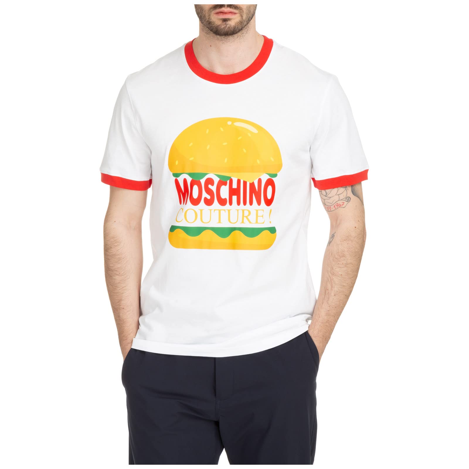 MOSCHINO Men's Cotton T-Shirt - White Casual Short Sleeve Tee for Everyday Wear & Street Style Fashion