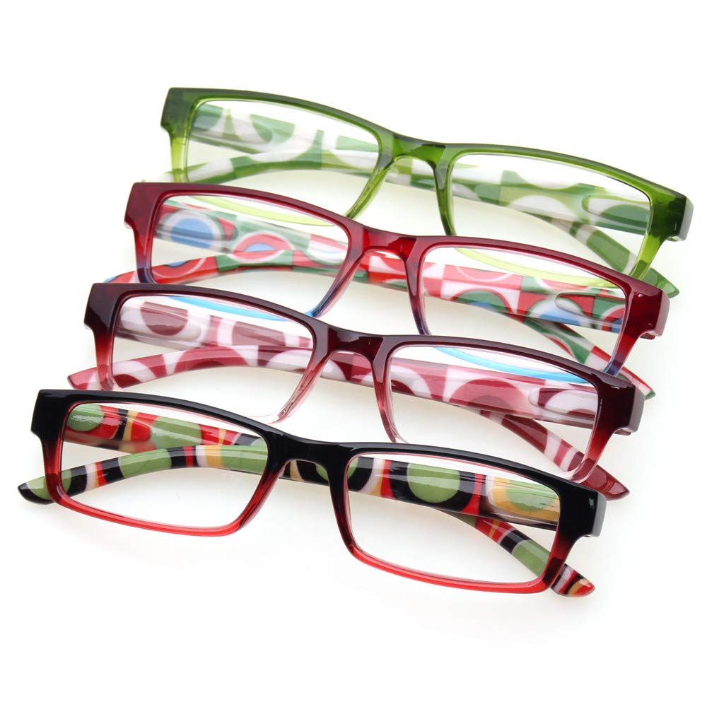 Kerecsen 4 Pack Reading Glasses for Women & Men - Lightweight Spring Hinge Readers with Clear Vision (1.0-3.5 Magnification) - Perfect for Reading, Working, and Computer Use