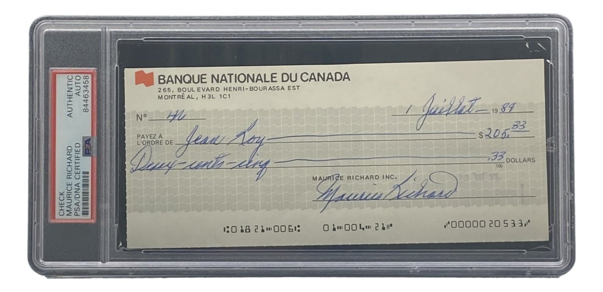 Maurice Richard Autographed Montreal Canadiens Hockey Bank Check #46 - PSA/DNA Certified - Rare NHL Memorabilia for Collectors & Hockey Fans - Perfect for Display in Sports Bars, Man Caves & Memorabilia Rooms