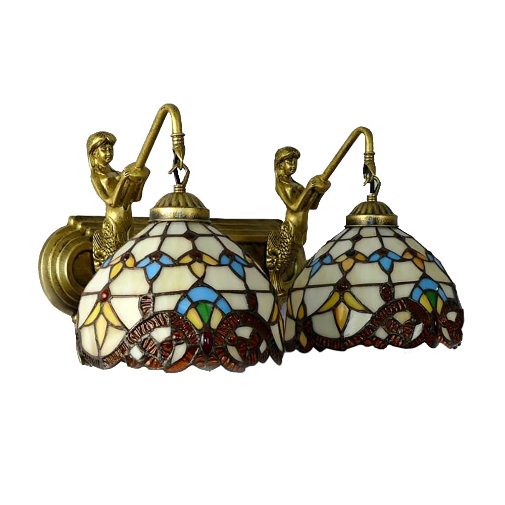 Vintage Brass Mermaid Wall Lamp - Yellow Double Head Vanity Light with Colored Glass Bowl, Multi-Purpose Decorative Lighting for Bedroom, Corridor & Hallway | Perfect for Coastal, Nautical & Boho Home Decor