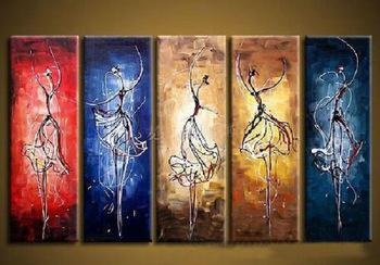 5 Piece Abstract Ballet Dancer Canvas Paintings - Acrylic Wall Art for Dining Room Decor, Living Room & Bedroom - Modern Dancing Girl Artwork for Home & Office Interior Design