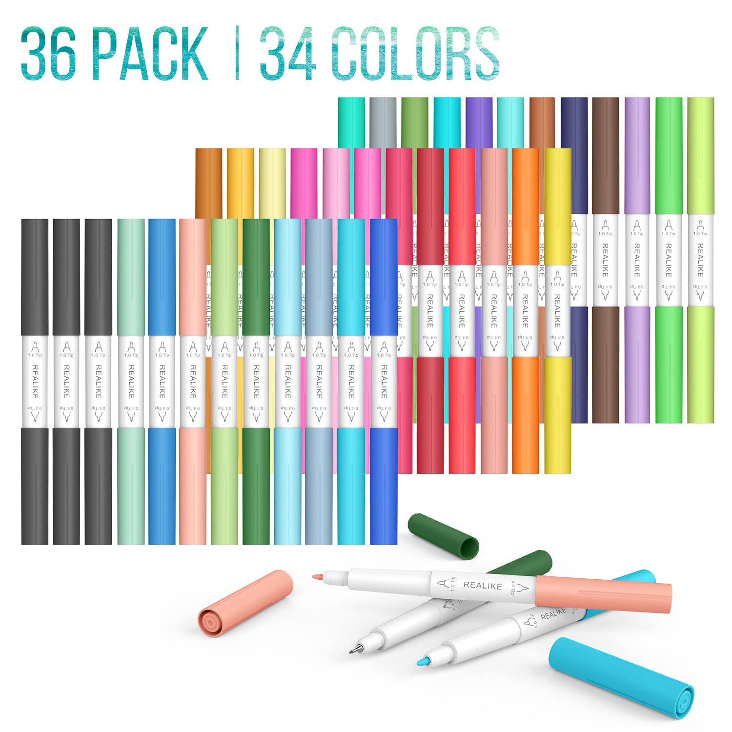REALIKE 5-Piece Variety Cutting Mat Set & 36-Pack Dual Tip Marker Pens for Cricut Machines - Perfect for DIY Crafts, Scrapbooking, and Vinyl Cutting Projects
