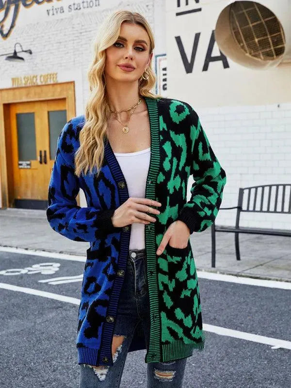 Stylish Mid-Length Leopard Print Knitted Cardigan Sweater for Women - Perfect for Fall Layering & Casual Outfits