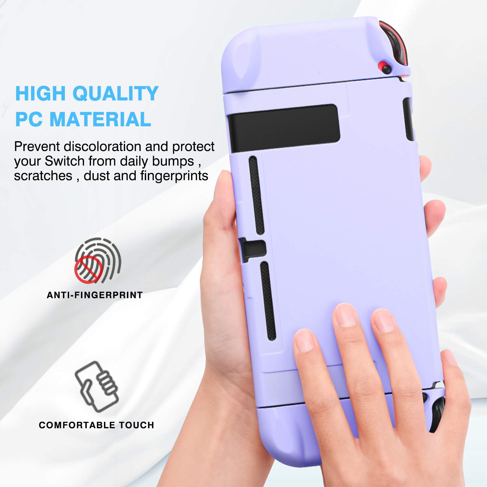 DLseego Shockproof Protective Case for Nintendo Switch - Anti-Scratch Cover with 2 Tempered Glass Screen Protectors & 6 Thumb Grips (Purple) | Perfect for Travel, Gaming On-The-Go and Switch Console Protection