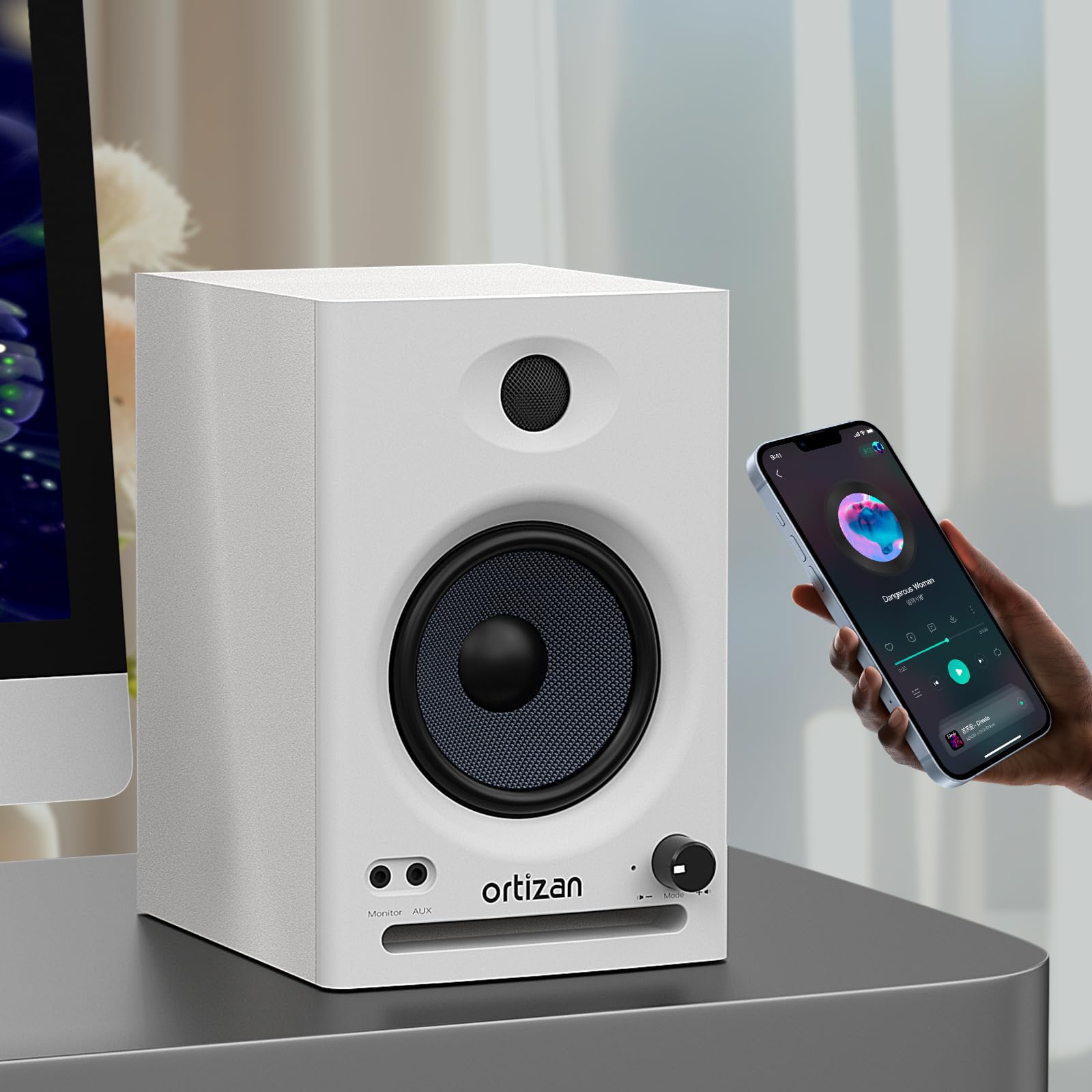 Ortizan C7 Studio Monitors - Bluetooth 5.3 Wireless Speakers for Music Production & Gaming (White Pair) - Perfect for Home Studios & PC Setups