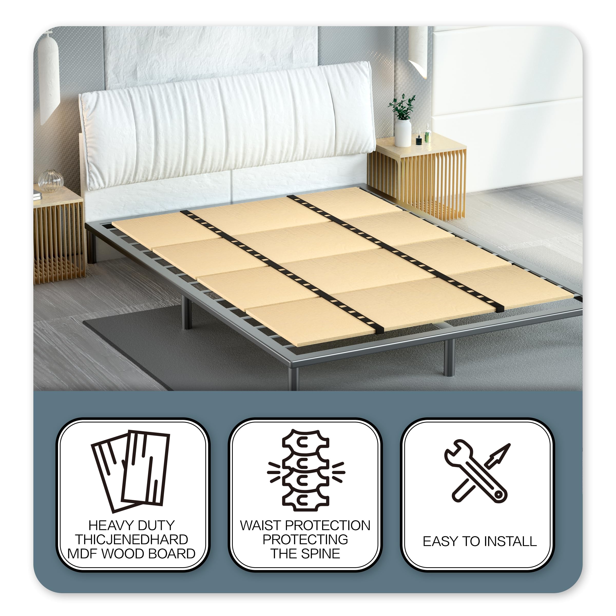 Queen Size Folding Box Spring - Sturdy Bed Support Board for Under Mattress, 74