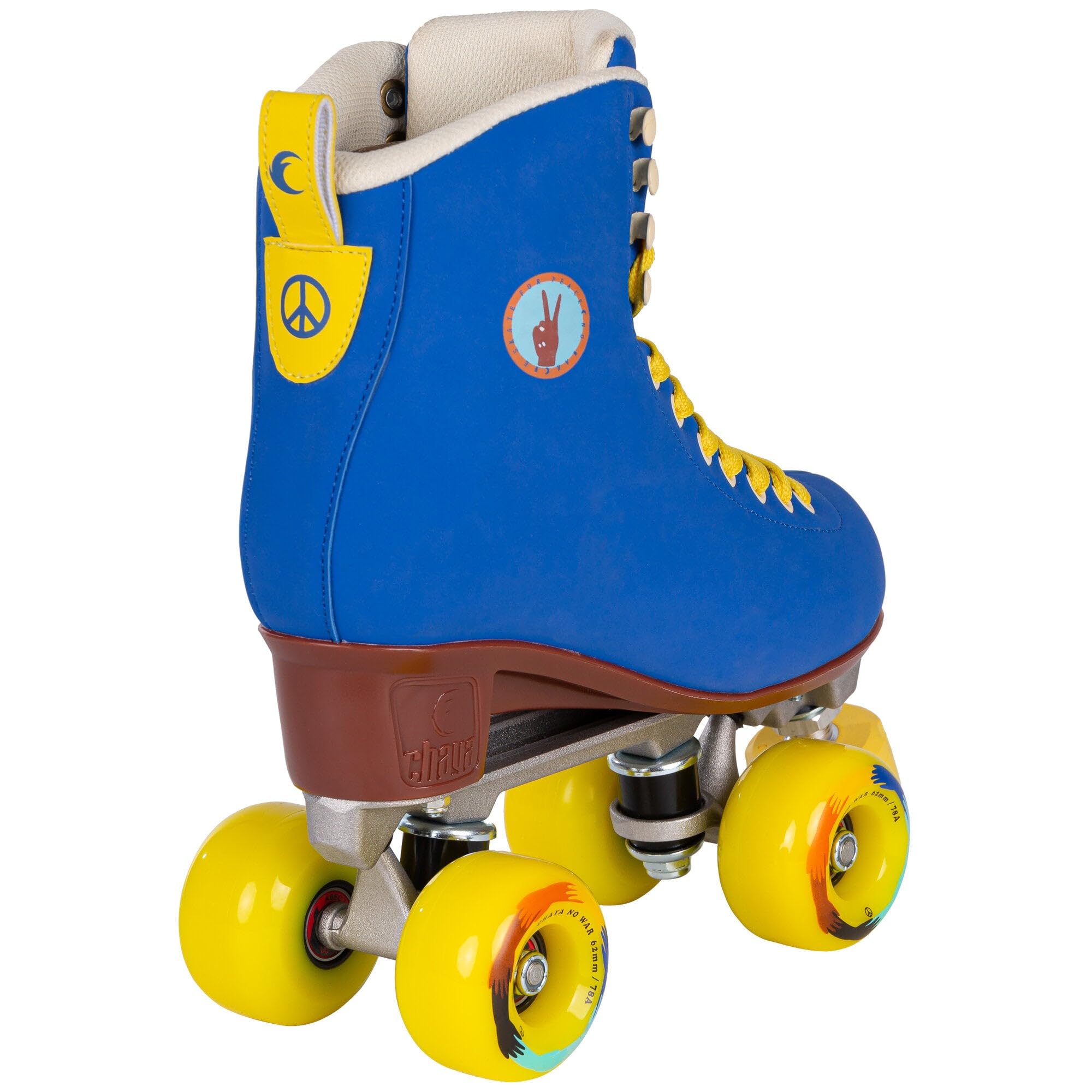 Chaya Deluxe NO WAR Roller Skates - Blue & Yellow Quad Skates for Women & Men - Perfect for Outdoor Skating, Rink, Roller Derby & Fitness