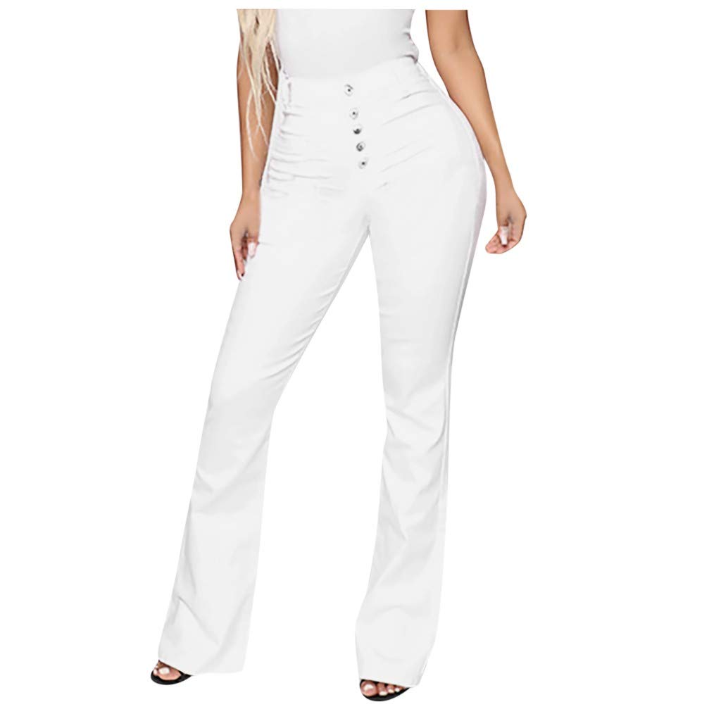 Lxitol Women's High Waisted Stretch Flare Jeans - 5 Button Denim Pants with Pockets for Work & Casual Wear | Sexy Bootcut Trousers for Date Night & Office Outfits