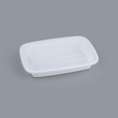 28 oz Rectangle White Plastic Food Storage Container with Clear Lid - Microwave Safe, 50-Pack (8.75
