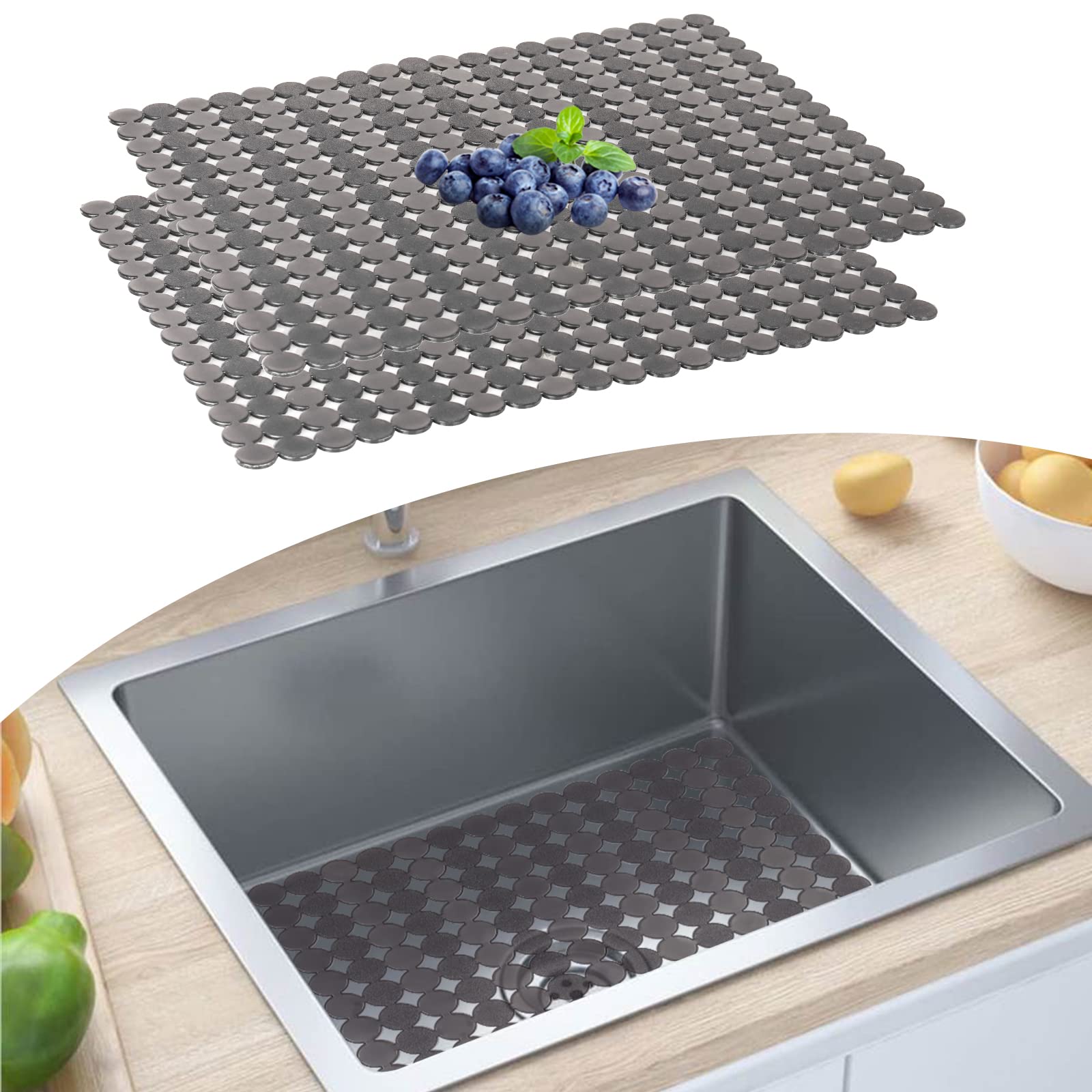 Stainless Steel Sink Protector Mat 2-Pack - Adjustable Non-Slip Kitchen Sink Liner for Fast Draining - Dish & Glassware Protection - Easy to Clean & Custom Cut - Perfect for Washing Dishes, Food Prep & Countertop Protection