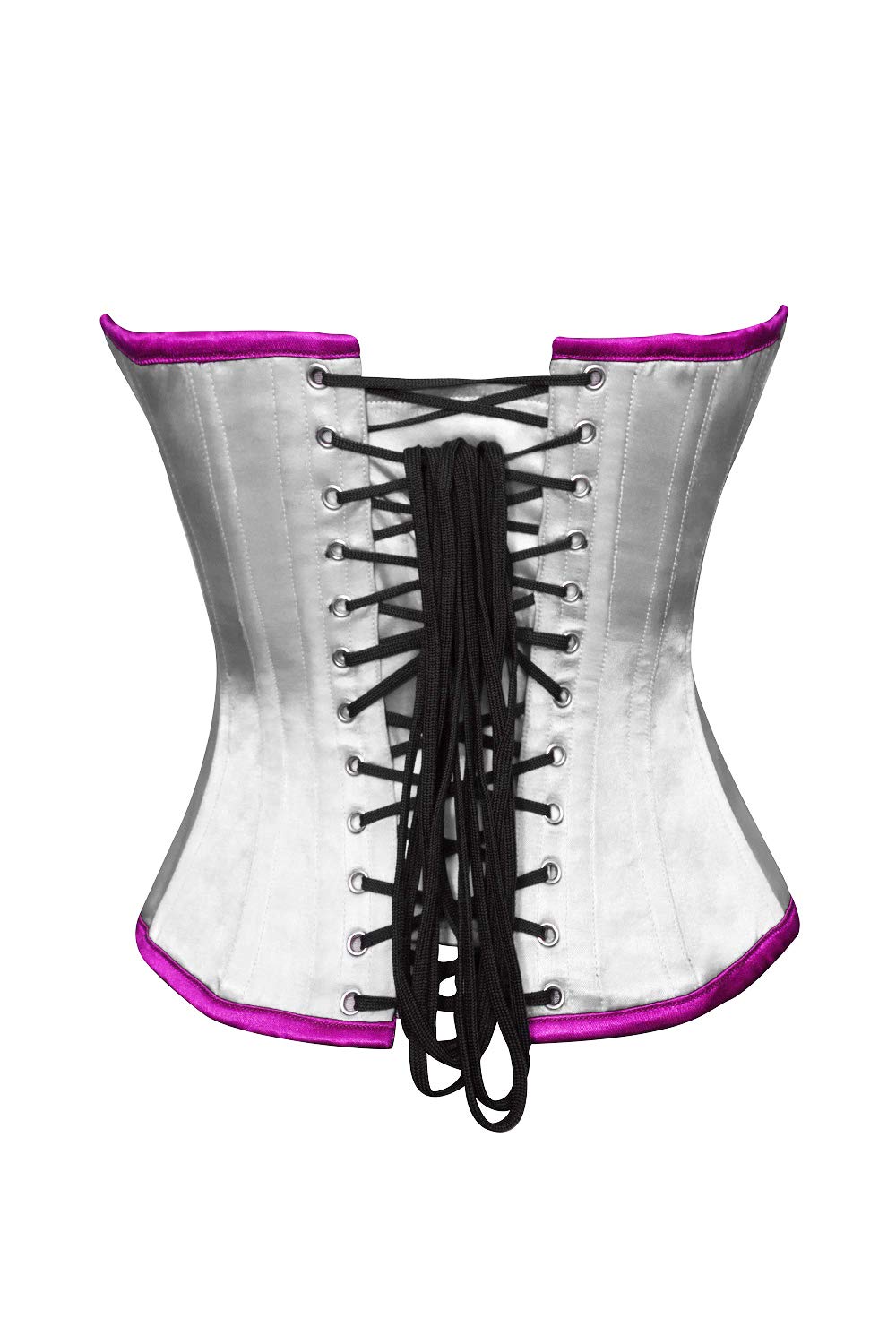 White & Purple Satin Gothic Corset Dress - Overbust Burlesque Costume for Halloween, Cosplay & Lingerie | Perfect for Halloween Parties, Burlesque Shows & Gothic Fashion
