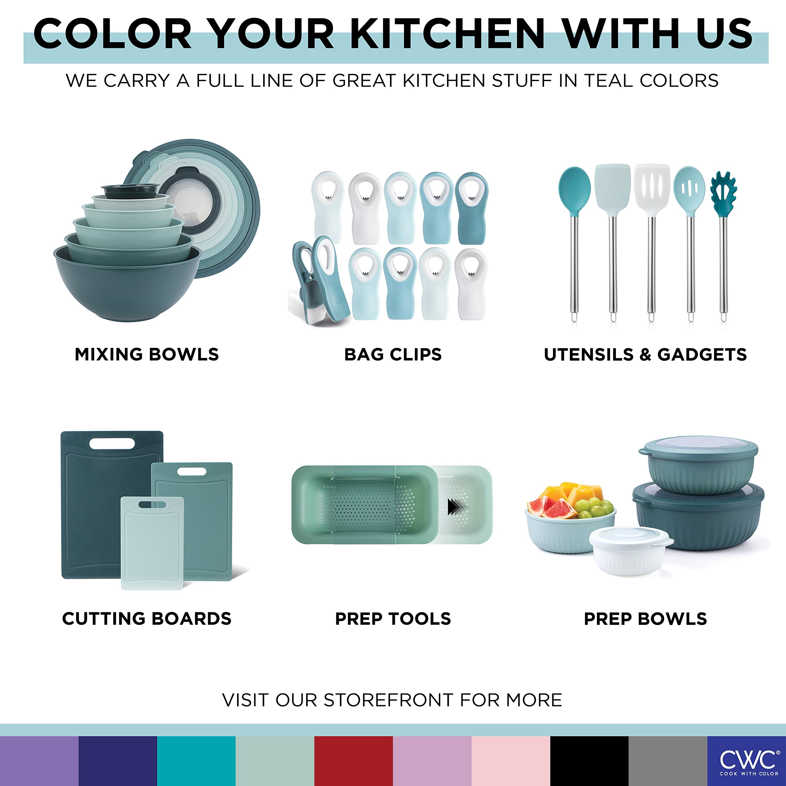 COOK WITH COLOR Silicone Cooking Utensils Set - Easy to Clean, Nonstick Kitchen Gadgets, Mini Aqua Tools for Baking, Frying, and Everyday Cooking