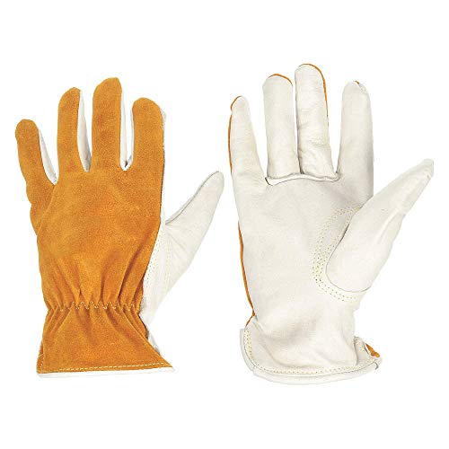 Premium Large Grain Split Back Cowhide Unlined Drivers Gloves - Keystone Thumb & Shirred Elastic Back - Durable Work Gloves for Men (1 Pair) - Ideal for Driving, Construction & Outdoor Activities