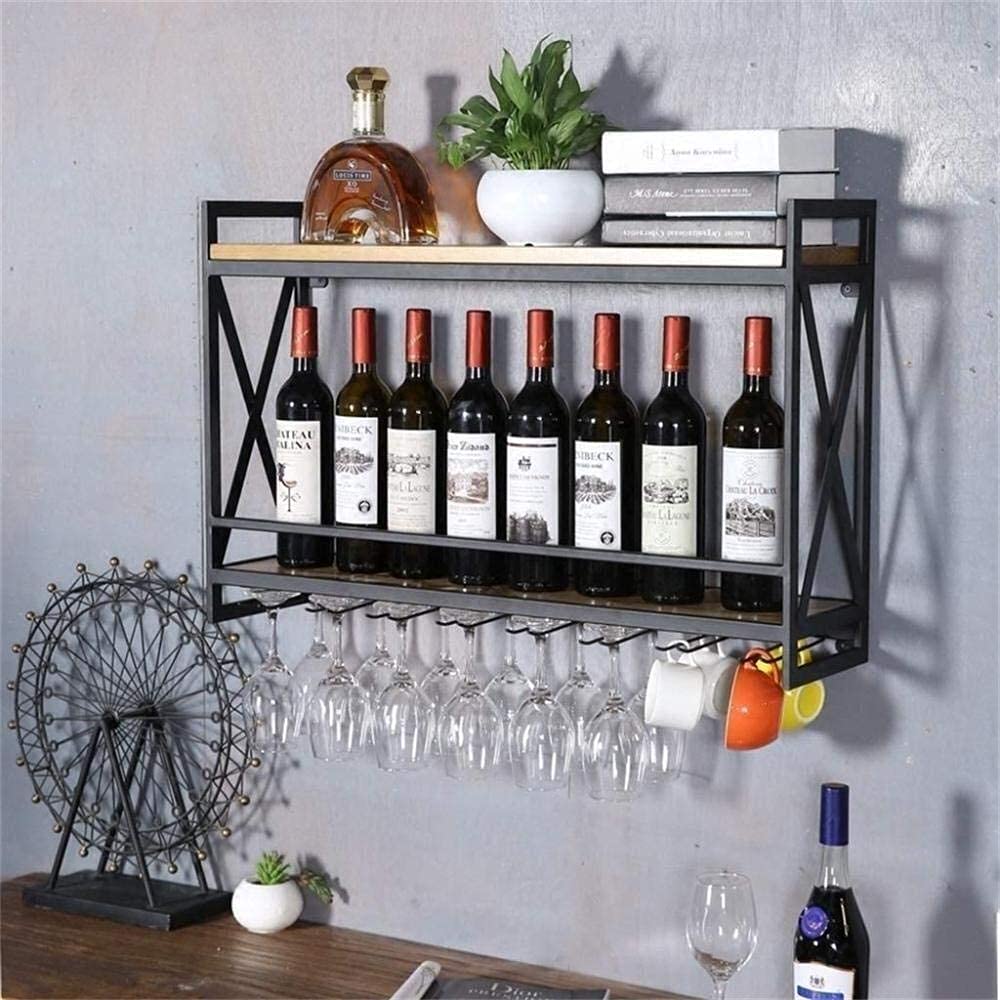 Wall Mounted Wine Rack - 12 Bottle Storage Shelf for Red, White & Champagne - Rustic Wooden Wine Glass Holder with Cork Storage - Perfect for Kitchen, Bar & Dining Room Décor