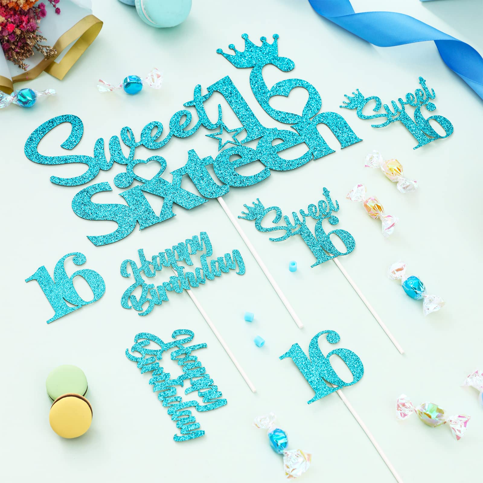 25-Pack Sweet 16 Birthday Cake Decorations Set - 16th Birthday Cake Topper & Cupcake Toppers in Teal Turquoise Blue - Perfect for Boys & Girls Sweet 16 Party Supplies - Ideal for Birthday Cakes, Cupcakes, and Teen Celebration Decor