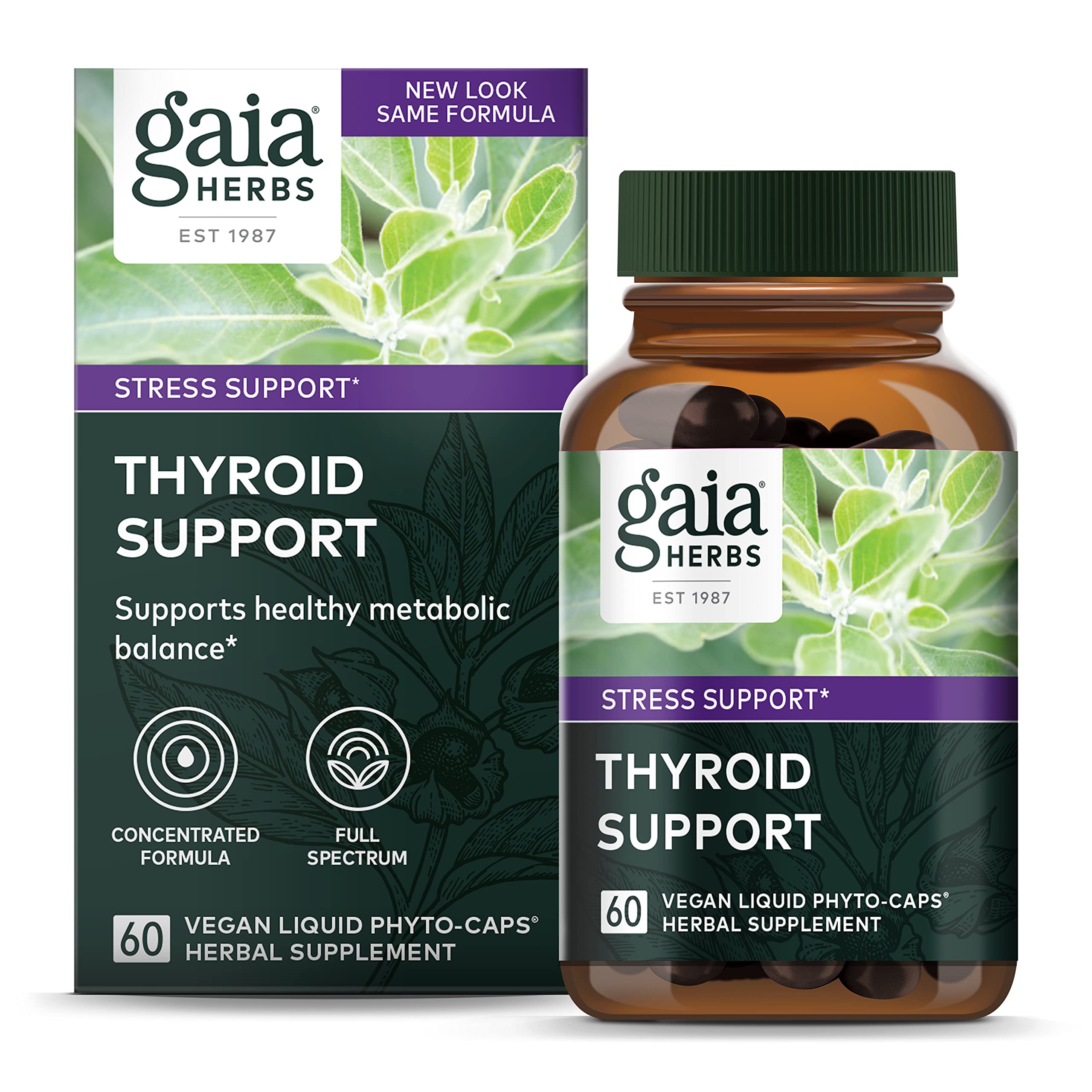 Gaia Herbs Thyroid Support Supplement with Ashwagandha, Kelp & Schisandra - Vegan Liquid Phyto-Capsules for Metabolic Balance & Wellness - 60 Caps (20-Day Supply) - Supports Energy, Focus & Healthy Thyroid Function for Busy Lifestyles