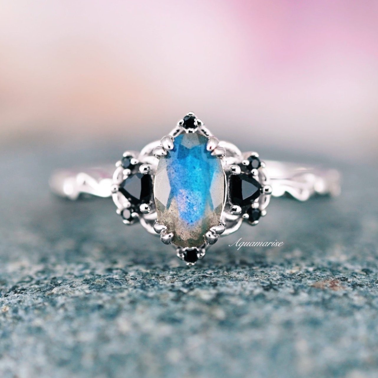 925 Sterling Silver Esme Labradorite & Black Onyx Ring for Women | Elegant Gemstone Jewelry for Everyday Wear, Gift Giving & Special Occasions
