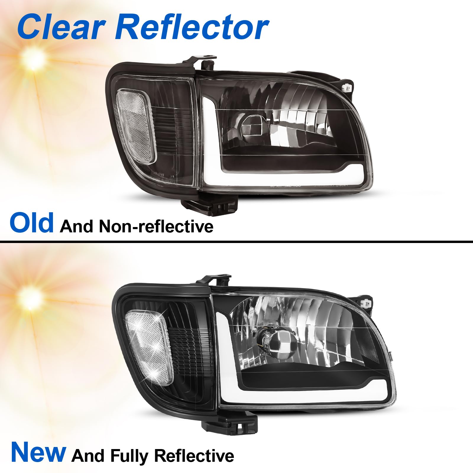 LED Headlight Assembly with Daytime Running Lights - Compatible with 2001-2004 Toyota Tacoma (Bumper & Corner Lights) | Durable Replacement for Improved Night Visibility & Off-Road Driving