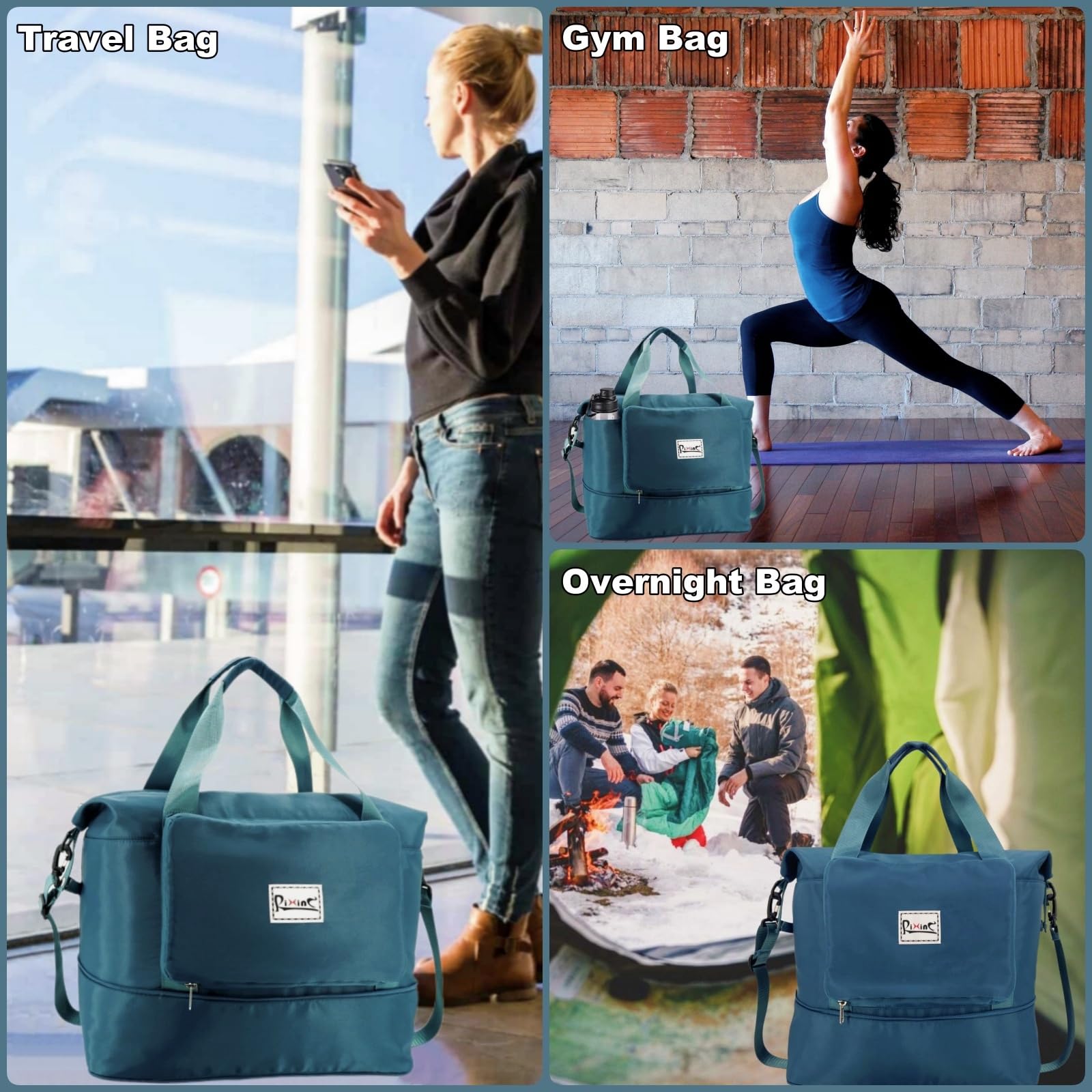 Foldable Travel Duffel Bag for Women - Waterproof Expandable Gym Tote & Weekender Overnight Bag with Detachable Shoulder Strap & Wet Compartment - Perfect for Sports, Gym, Travel & Weekend Getaways (Peacock Blue)