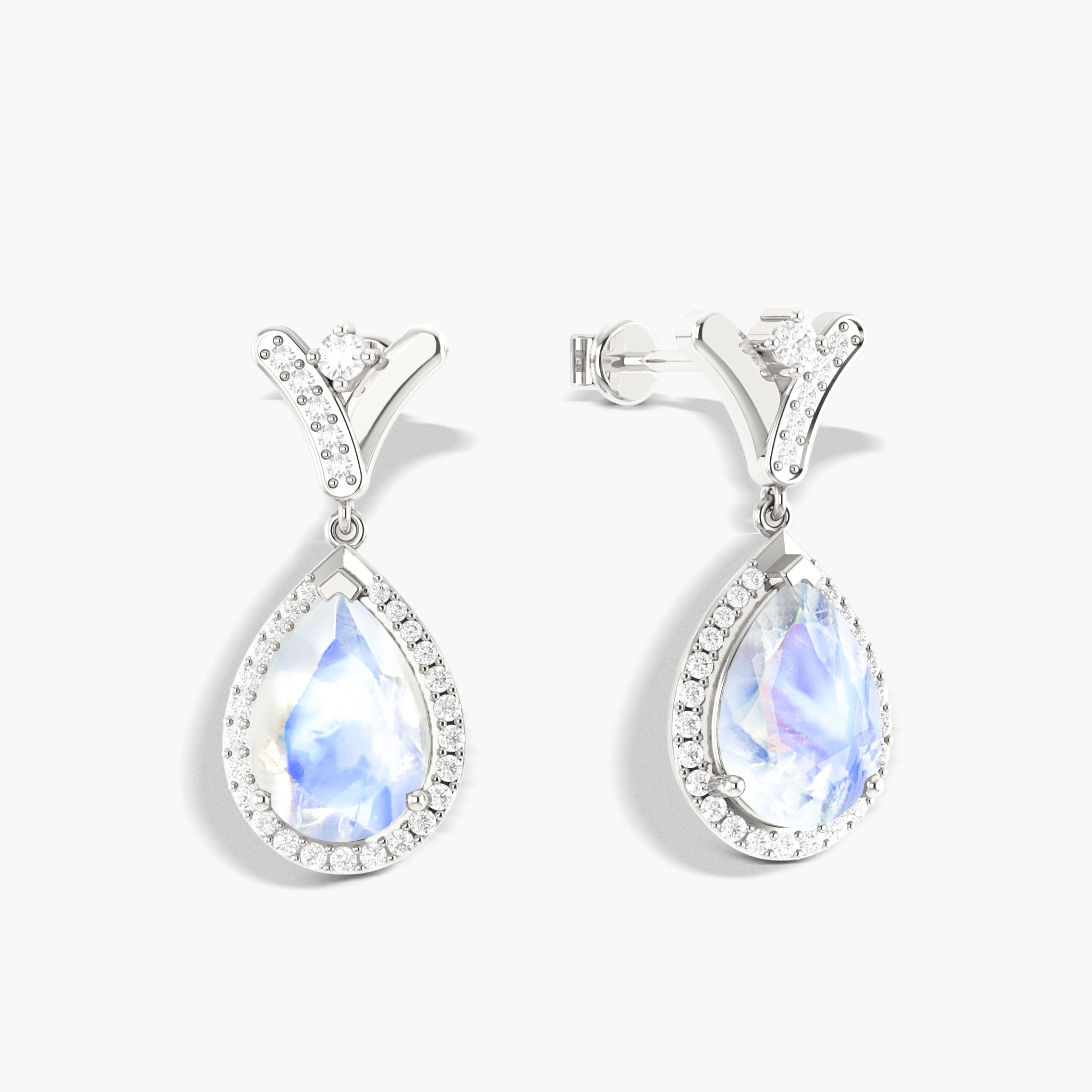 Natural Moonstone Drop Earrings - V-Shape Design with Push Back Closure for Women | Perfect for Weddings, Parties & Everyday Wear