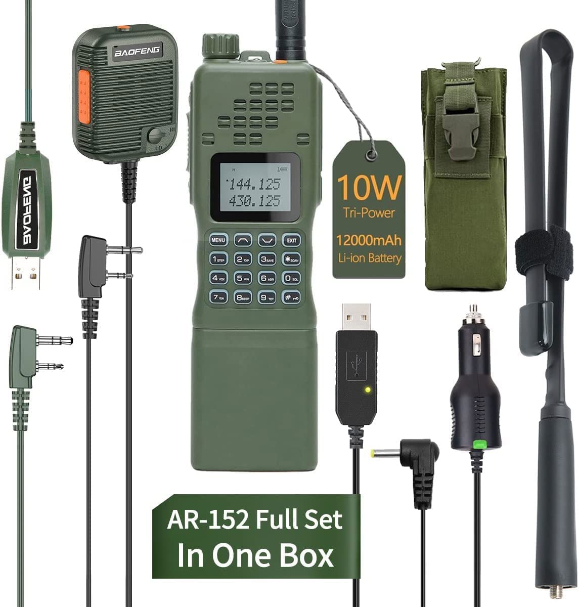 AR-152 10W Military Grade Long Range Two Way Ham Radio - 12000mAh High Capacity Battery, Tactical Antenna, Speaker Mic & USB Charging Cable (Full Kit) for Emergency Communication, Outdoor Adventures & Tactical Operations