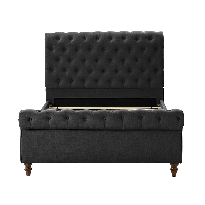 Deirdre Upholstered Sleigh Platform Bed - Queen Size with Solid Wood Frame & Luxe Fabric Headboard - Perfect for Modern Bedroom & Guest Room Decor
