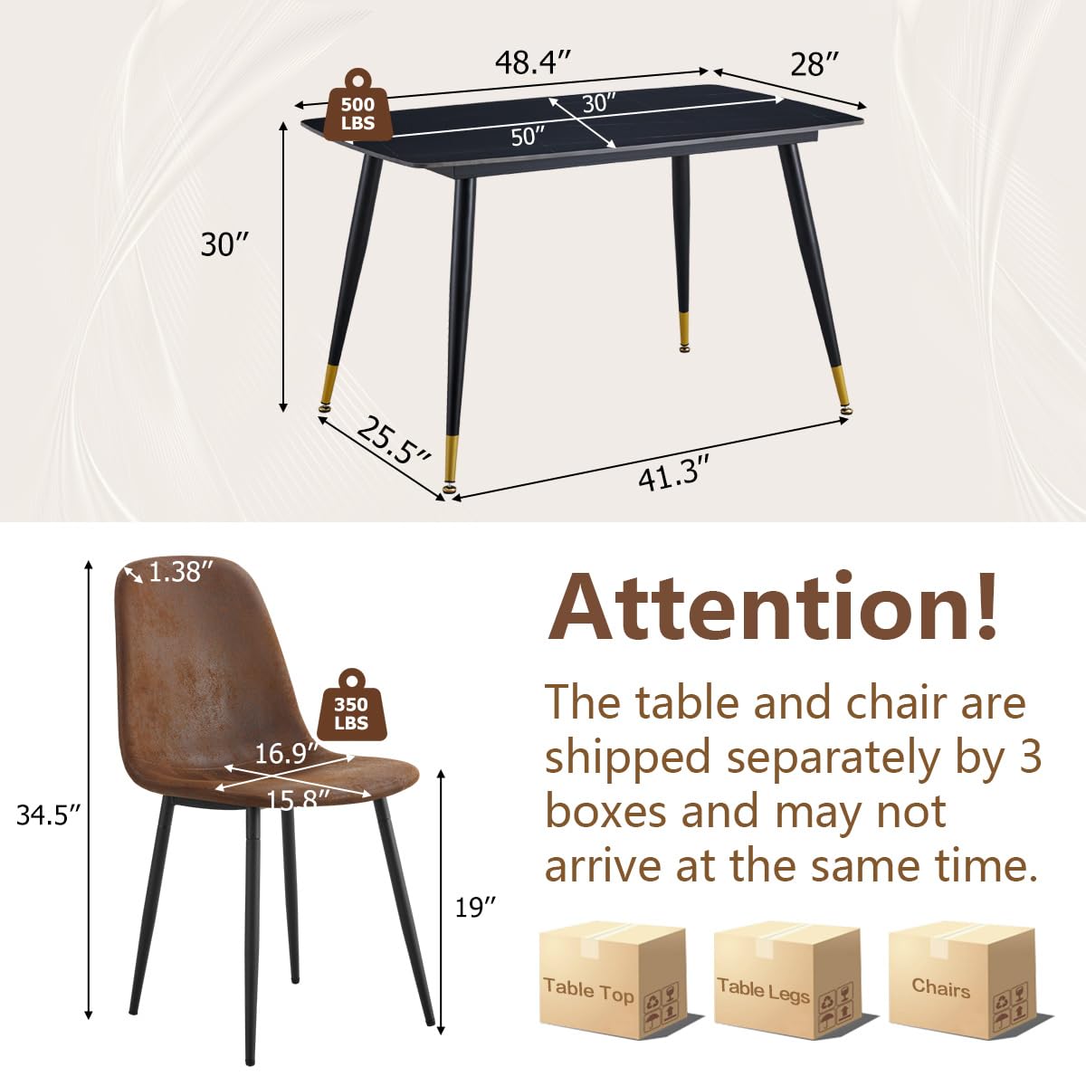 Compact 4-Piece Dining Table Set with Sintered Stone Top & Modern Chairs - Perfect for Small Kitchens, Apartments & Cozy Dining Spaces