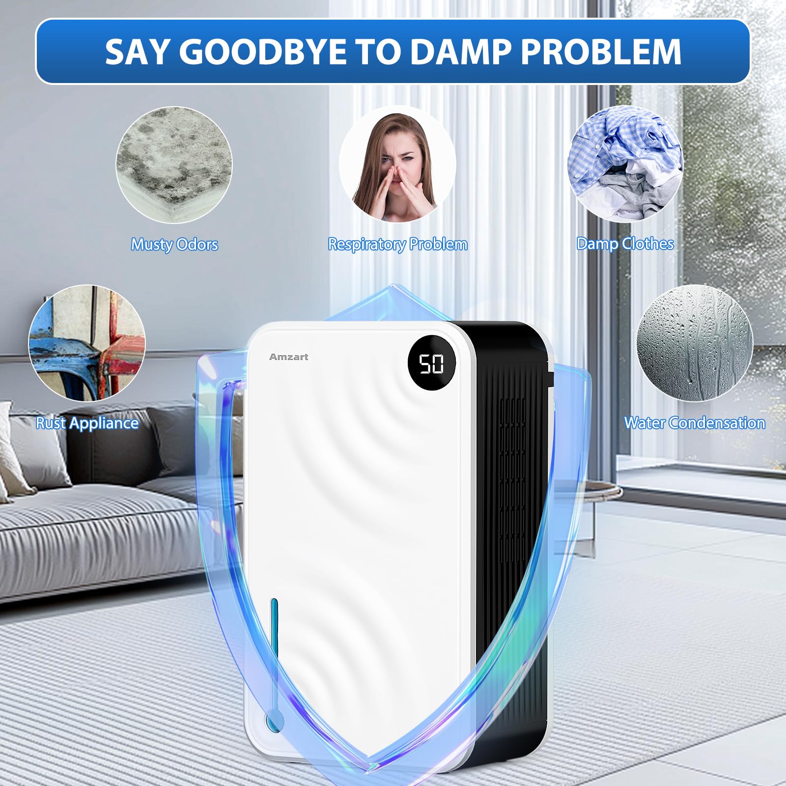 1000 Sq.Ft Dehumidifier for Home & Basement - 118 OZ Large Capacity Water Tank with Timer, Humidity Display, Silent Mode & Drain Hose - Perfect for Bedrooms, Bathrooms, and Damp Spaces (White)