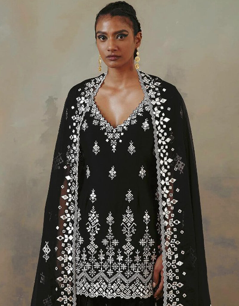 Elegant Black Lehenga Style Suit - Faux Georgette Fabric for Women's Ethnic Wear - Perfect for Weddings, Parties & Festive Occasions