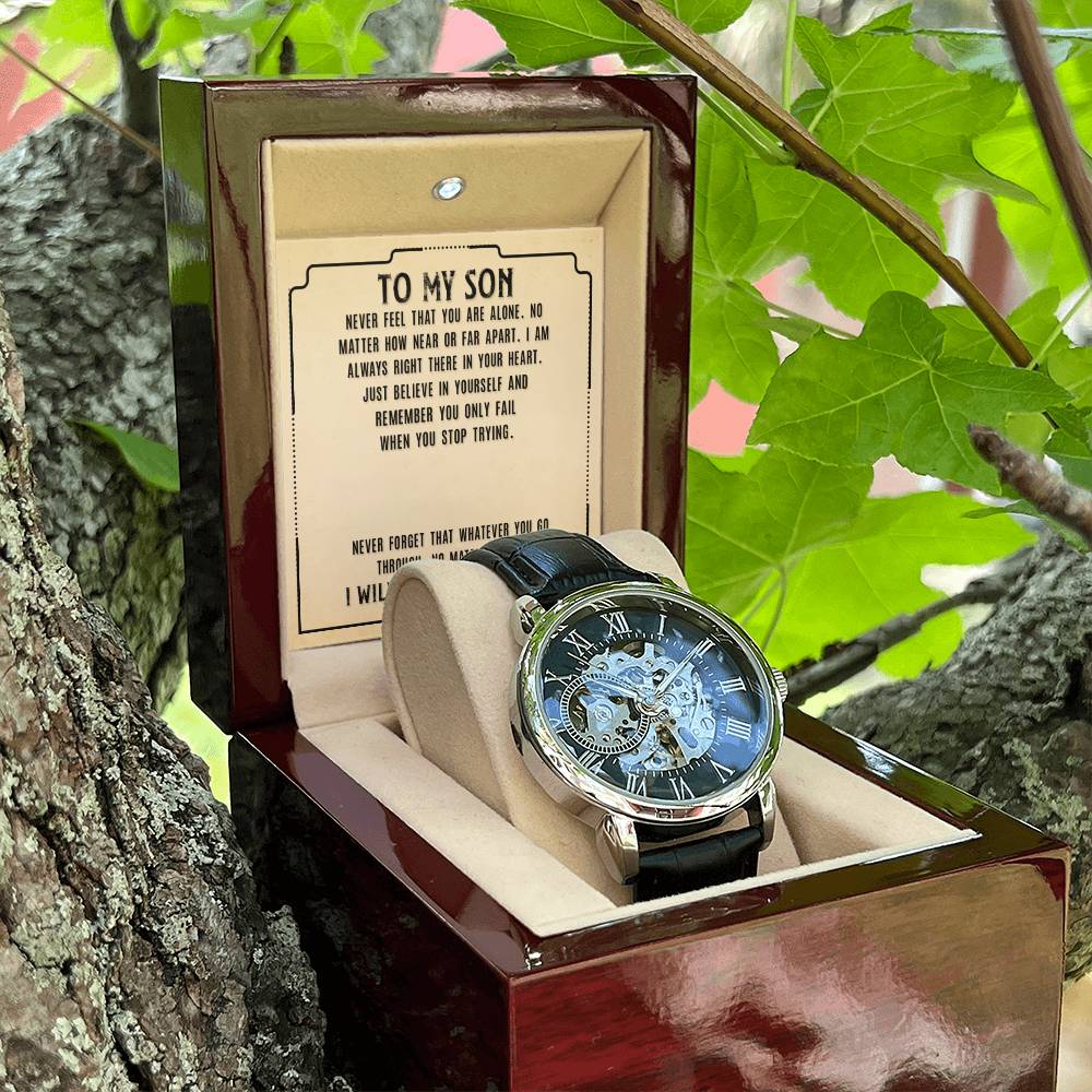 Luxury Openwork Watch for Son - Engraved Gift with Message Card - Perfect for Birthday, Graduation & Father's Day Gifts