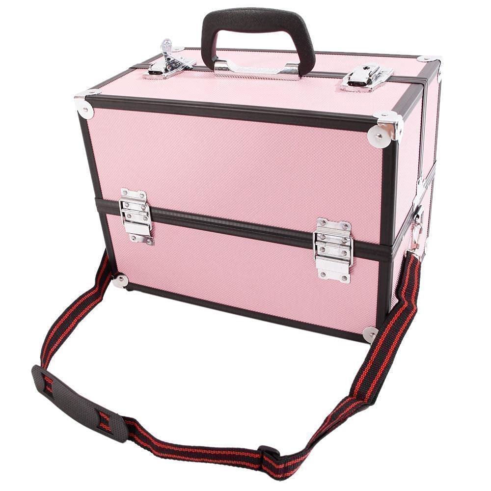 Silvest 14 Inch Aluminum Makeup Train Case - Travel Cosmetic Organizer & Jewelry Storage Box in Pink | Perfect for Professional Makeup Artists, Travel Toiletry Organization & Bathroom Storage