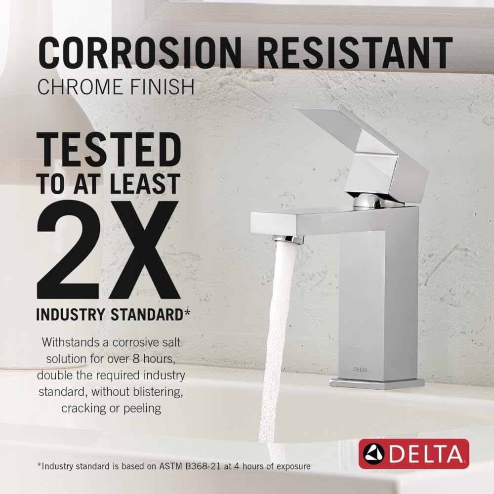 Delta 567LF-HGM-PP Modern Single Hole Bathroom Faucet - Chrome Finish, Single Handle, 0.5 GPM Water-Saving Design with Push Pop-Up Drain Assembly - Perfect for Bathroom Sink, Vanity, and Powder Room Upgrades