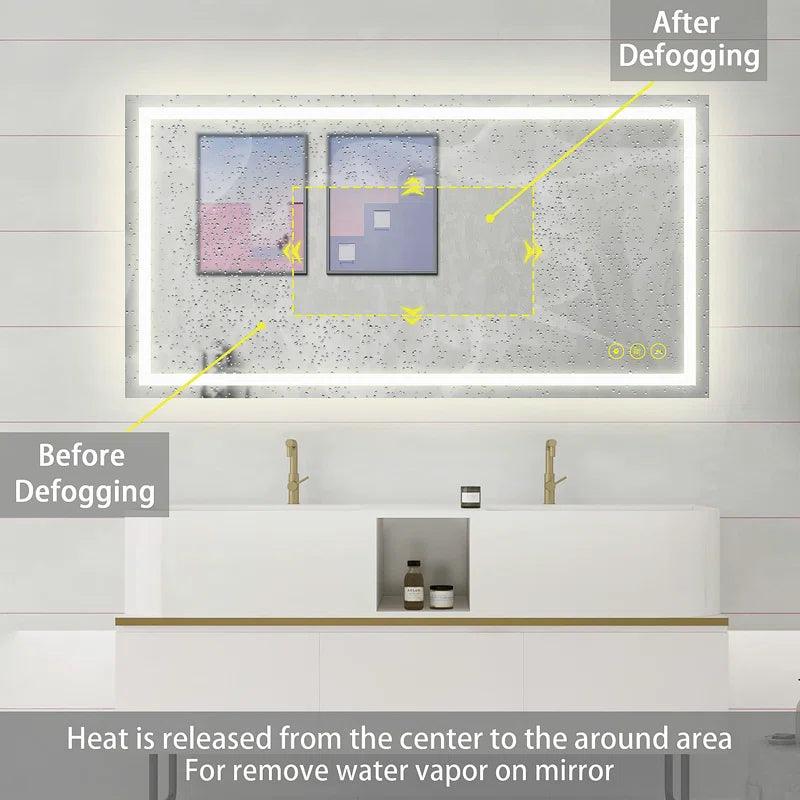 Anti-Fog LED Bathroom Mirror with Backlit Illumination - Touch Switch & Dimmable Light for Makeup Vanity, Shaving, and Home Decor