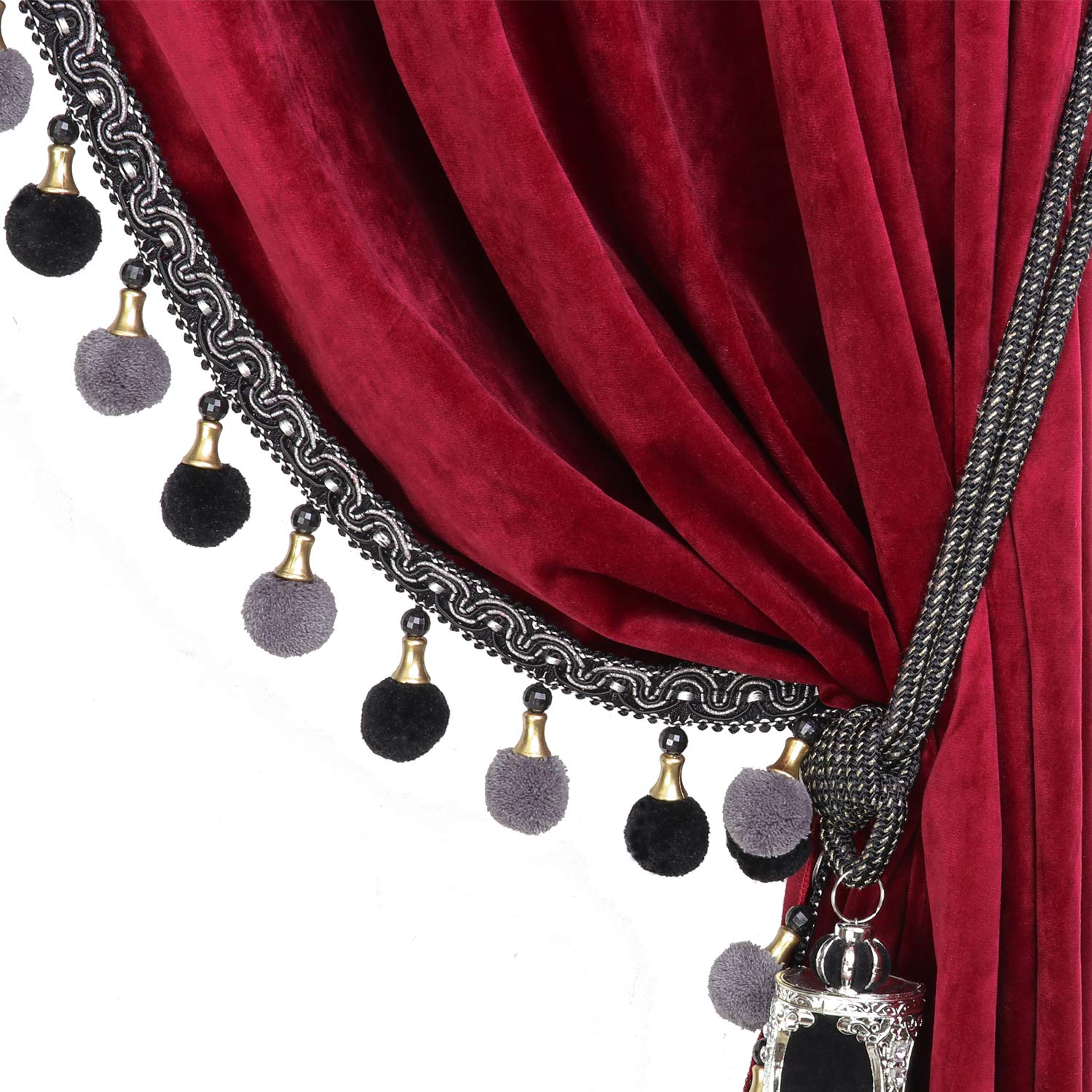 Premium Blackout Velvet Curtains Set - 2 Panels Luxury Tassel Drapes for Living Room & Bedroom (Burgundy, 100