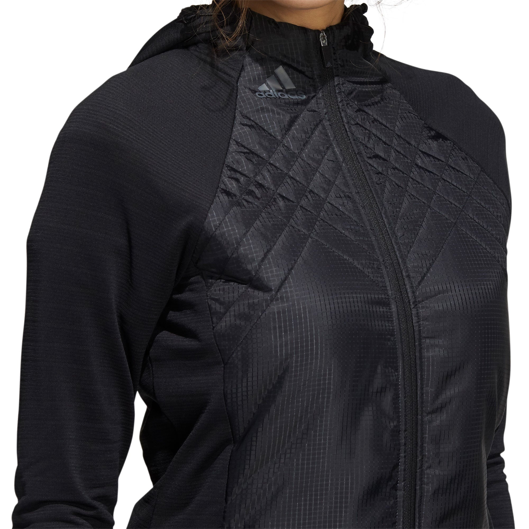 Adidas Hybrid Quilted Black Women's Golf Jacket - Lightweight Waterproof Windbreaker for Outdoor Sports & Casual Wear