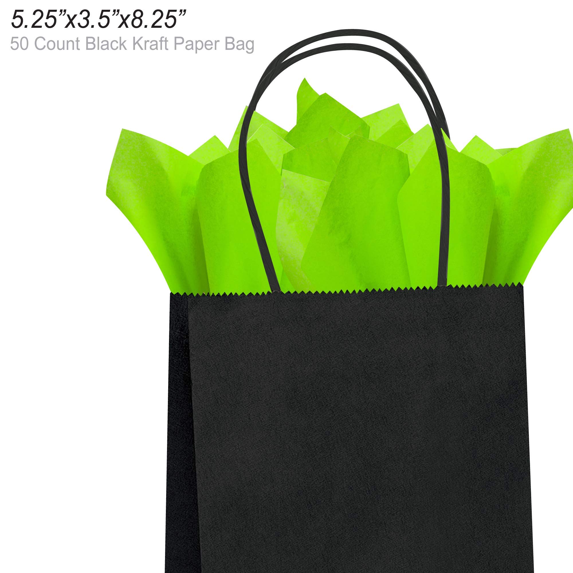 Premium Kraft Paper Gift Bags with Lime Green Tissue Wrap - 5.25