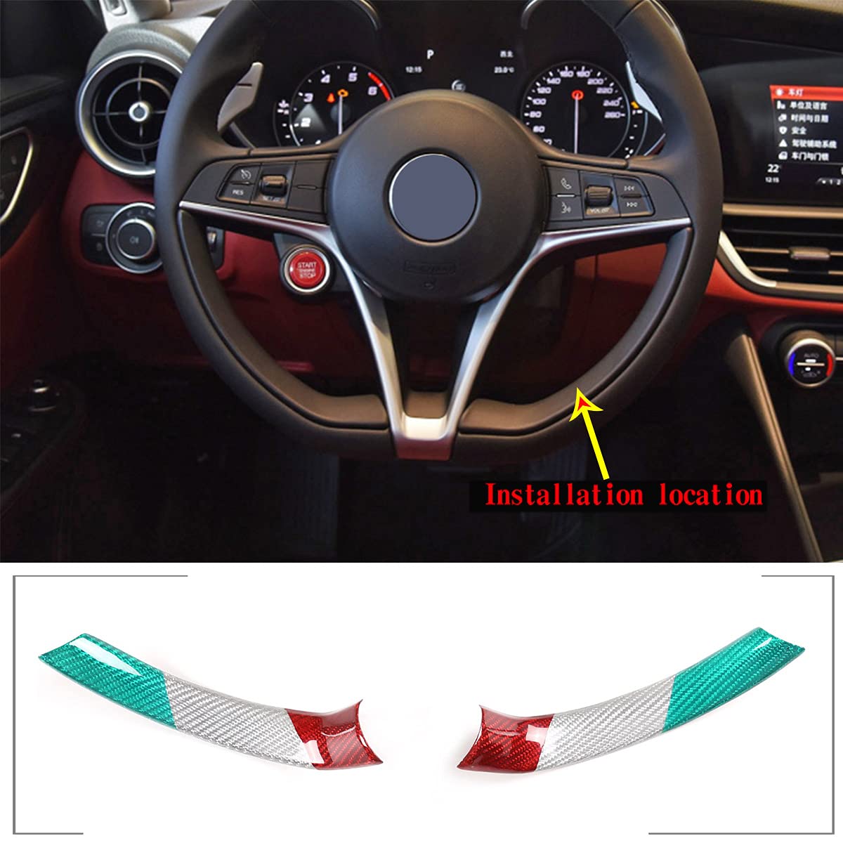 Premium Real Carbon Fiber Steering Wheel Trim Cover for Alfa Romeo Giulia & Stelvio 2017-2019 - Luxury Car Interior Upgrade for Enhanced Grip & Sporty Driving Experience