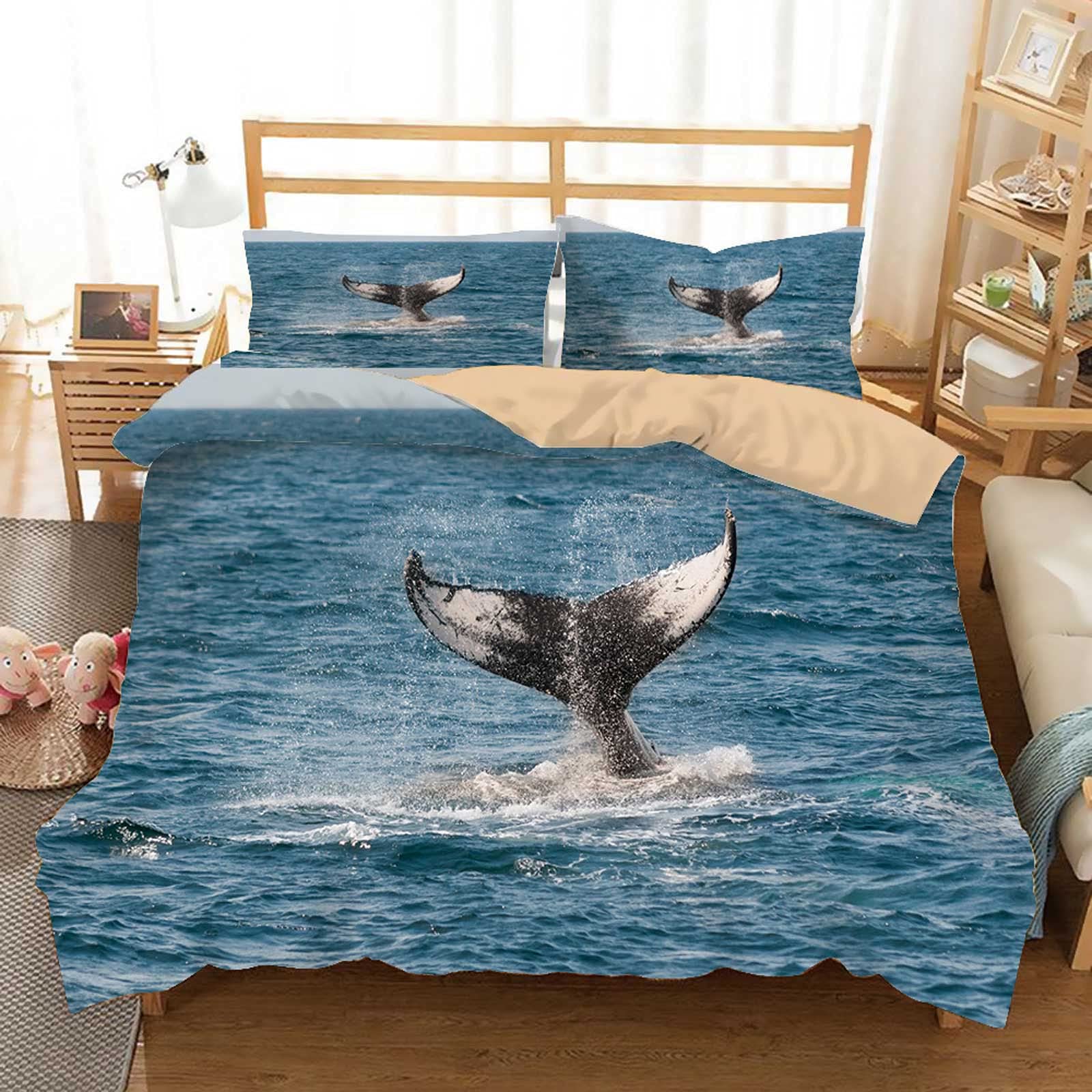 Whale Ocean Tail Monterey Duvet Cover Set - California Themed Lightweight 3-Piece Bedding Set for Kids (Boys & Girls) | Full Size with Zipper Closure | Perfect for Beach-Themed Bedrooms & Coastal Decor