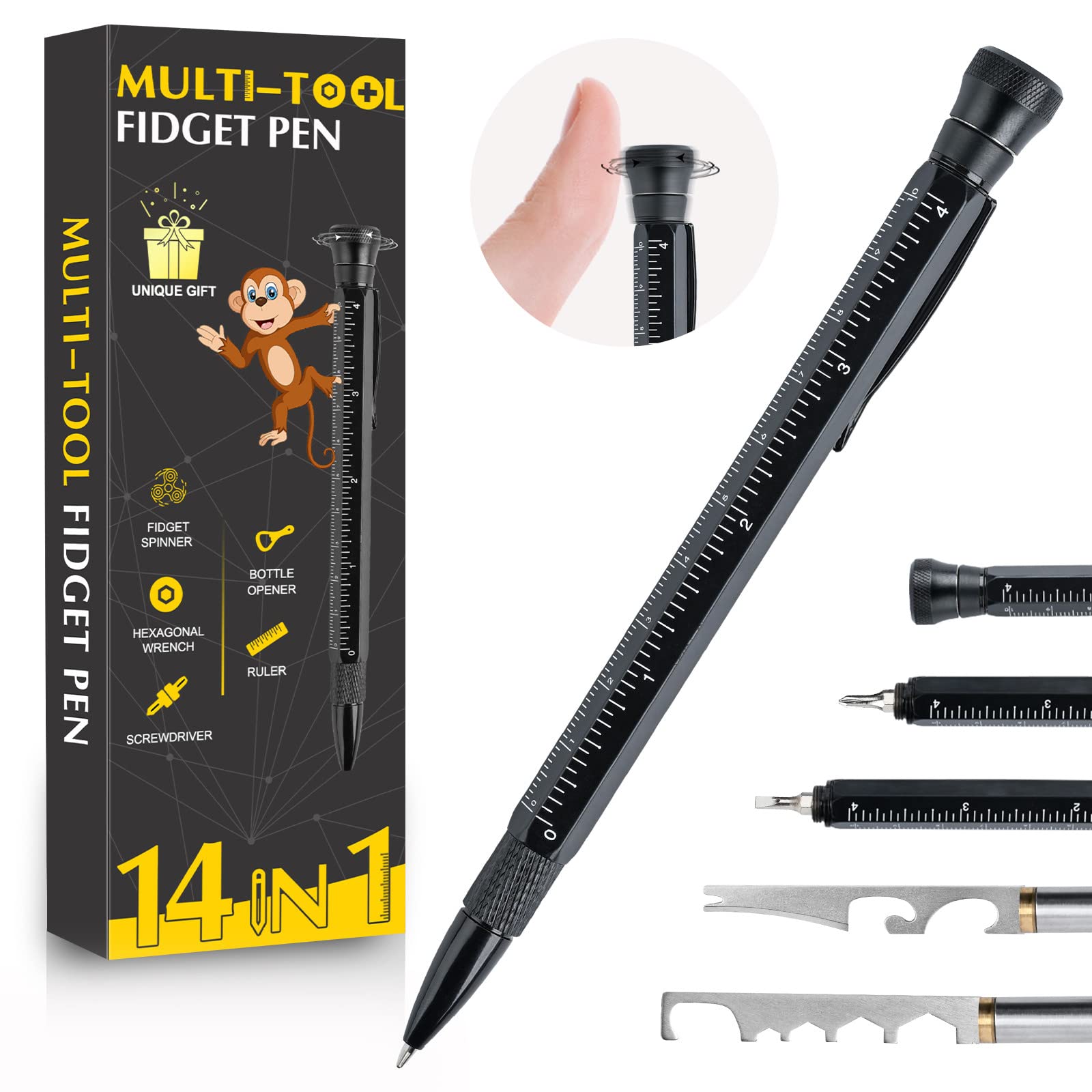 14-in-1 Multitool Fidget Pen with Screwdrivers, Ruler & Openers - EDC Essential Gadget for Men, Perfect Gift for Dad, Husband & Him - Office, Camping, Travel & Everyday Carry Tool