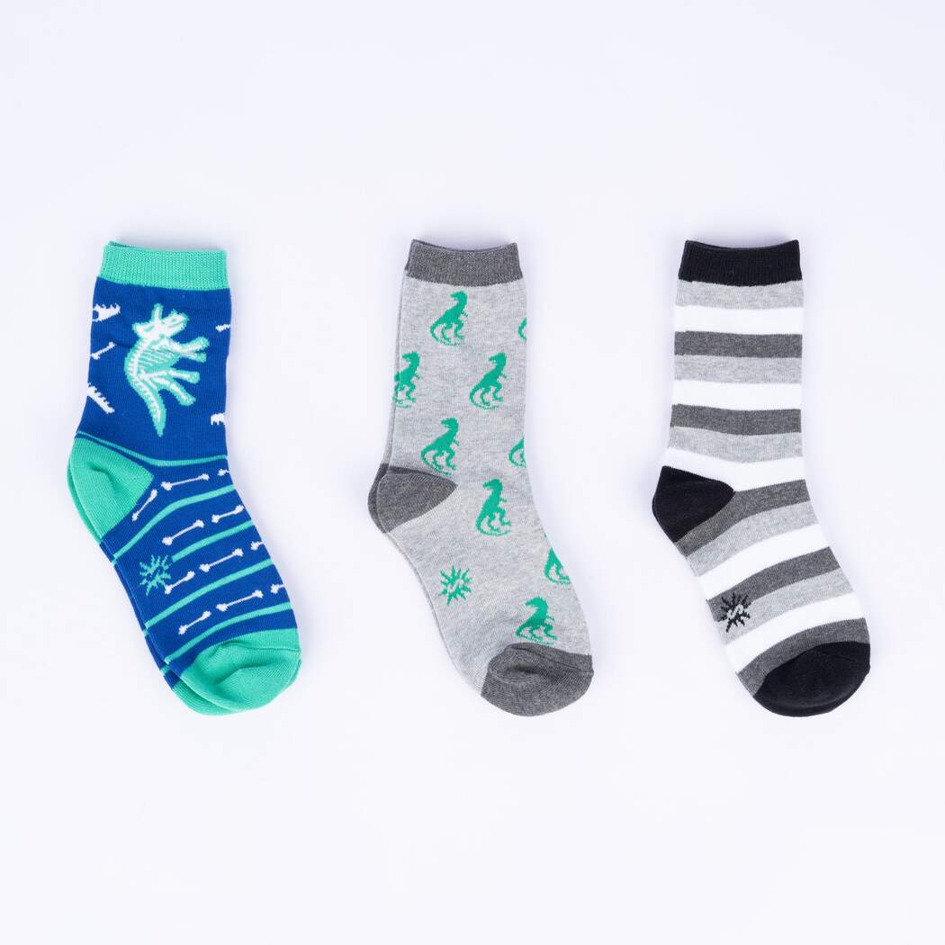 Fun Arch eology Crew Socks 3-Pack for Kids & Youth - Durable Cotton Socks for School, Sports & Daily Wear