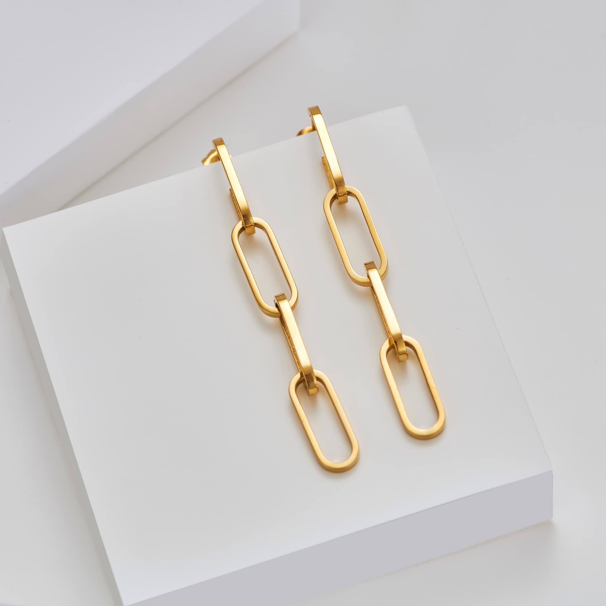LILIE&WHITE 14K Gold Pave Cubic Zirconia Convertible Hoop Earrings for Women - Paperclip Link Chain Drop Dangle Earrings Set, Rectangle Design | Perfect for Parties, Weddings & Everyday Elegant Wear