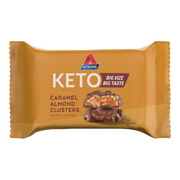 Atkins Caramel Almond Clusters - Gluten Free, High Fiber, Low Sugar (1g), Keto Friendly Snack - 2g Net Carbs, 20 Count - Perfect for Keto Diet, Weight Loss & Healthy On-the-Go Snacking