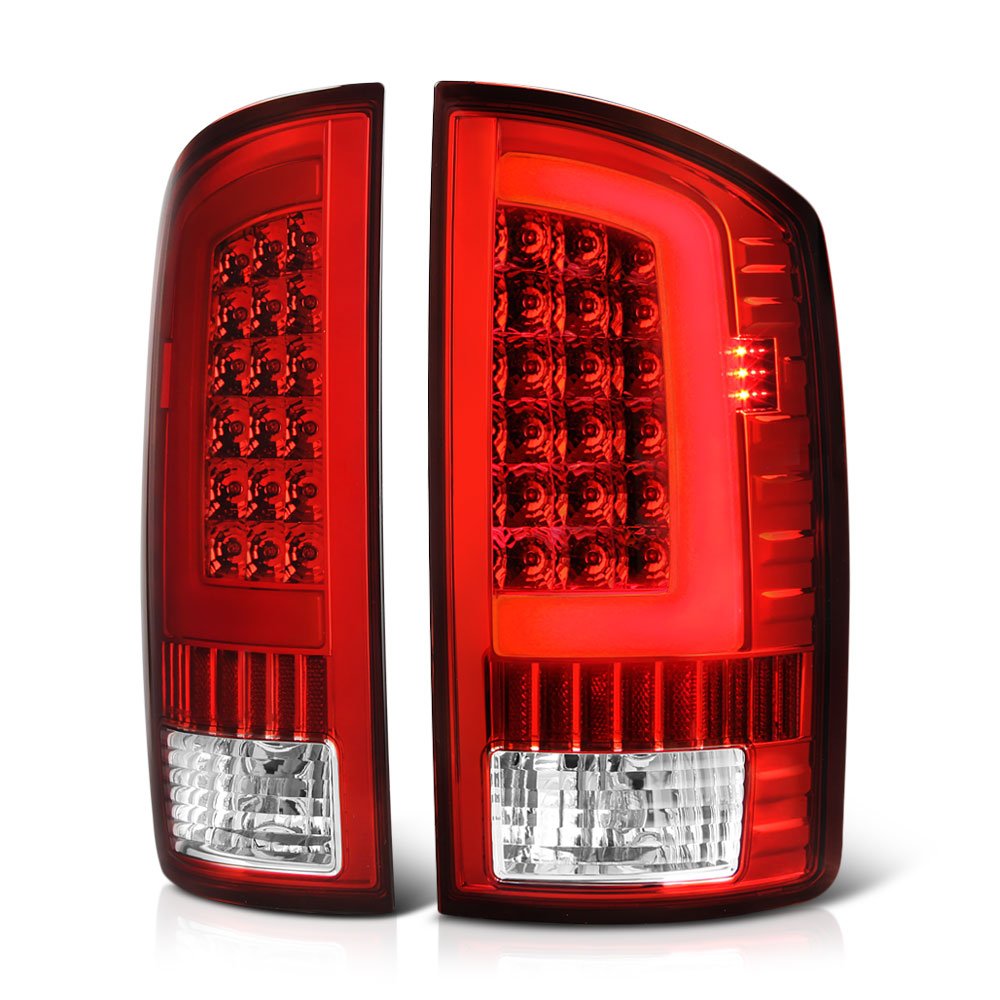 VIPMOTOZ OLED Neon Tube Tail Light Lamp for Dodge RAM 1500/2500/3500 (2002-2006) - Red Lens, Driver & Passenger Side - Enhanced Night Visibility & Style Upgrade for Pickup Trucks