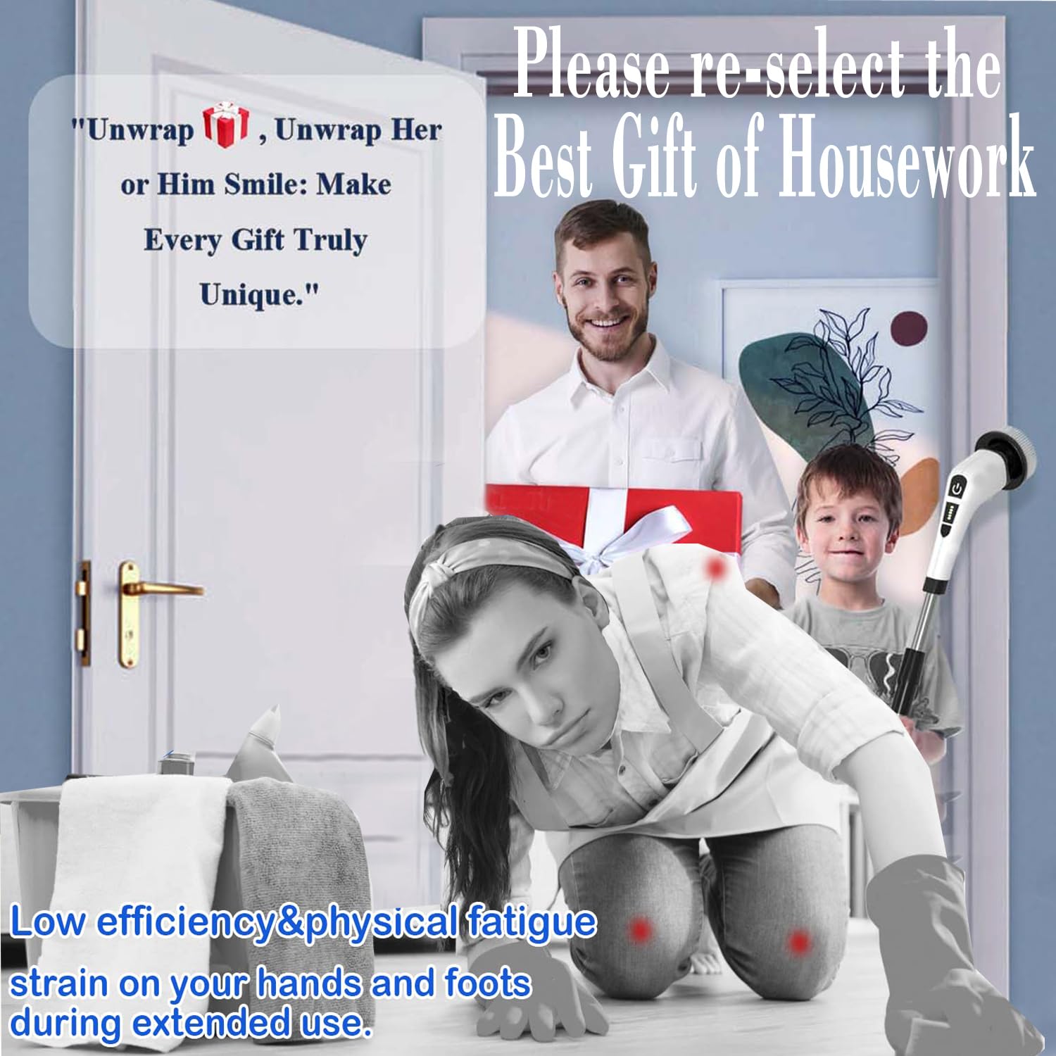Electric Spin Scrubber - Cordless Cleaning Brush with 9 Replaceable Brush Heads, 2 Speed Settings & Adjustable Handle | Powerful Shower, Bathroom & Kitchen Cleaner for Tile, Grout & Hard Surfaces | 2024 Upgrade Model for Deep Cleaning