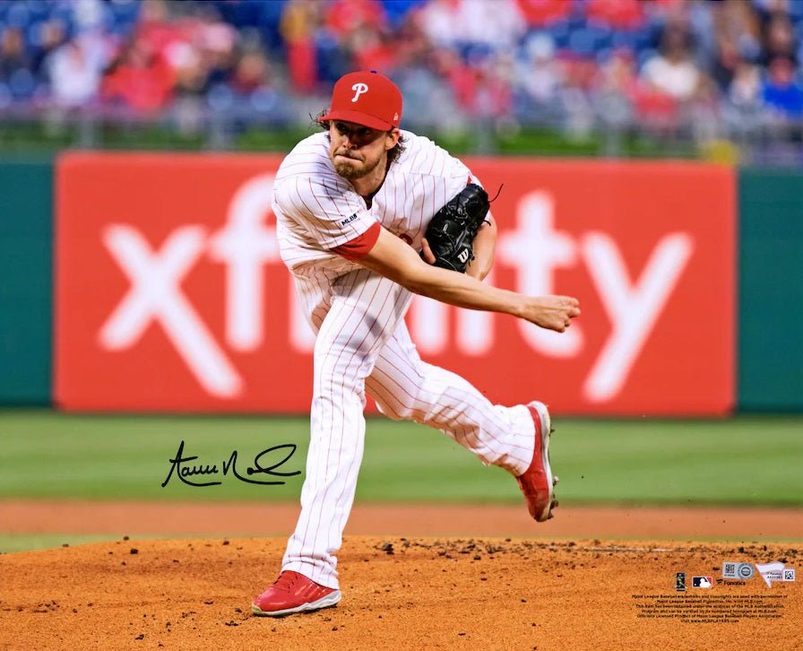 Aaron Nola Autographed 16x20 Philadelphia Phillies Follow Through Action Photo - Limited Edition Collectible for Baseball Fans, Home & Office Decor, Sports Memorabilia Gift