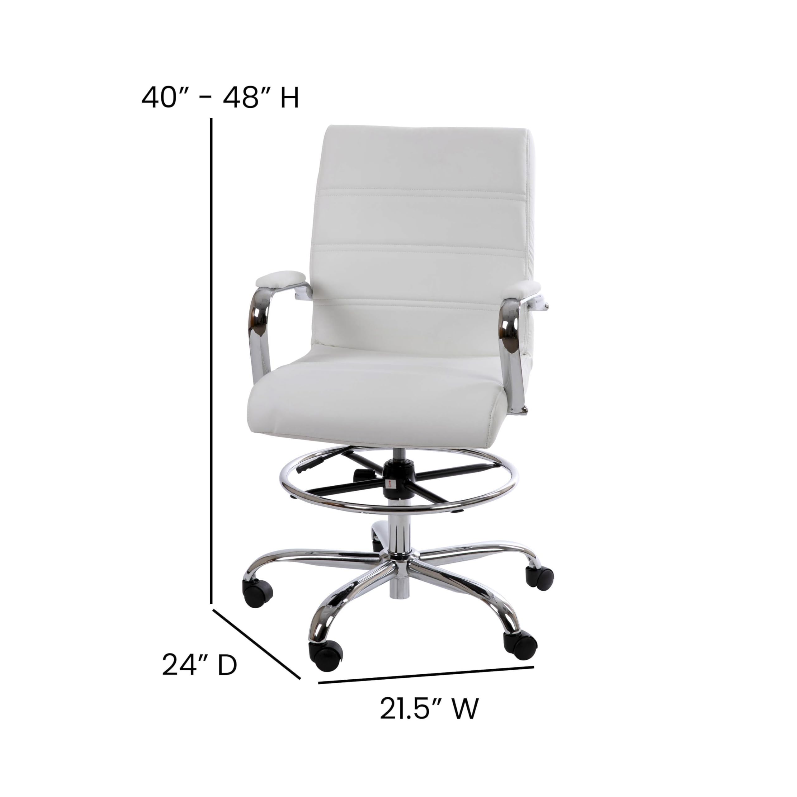 Whitney Mid-Back Swivel LeatherSoft Office Chair with Foot Ring - Adjustable Drafting Chair for Home & Office