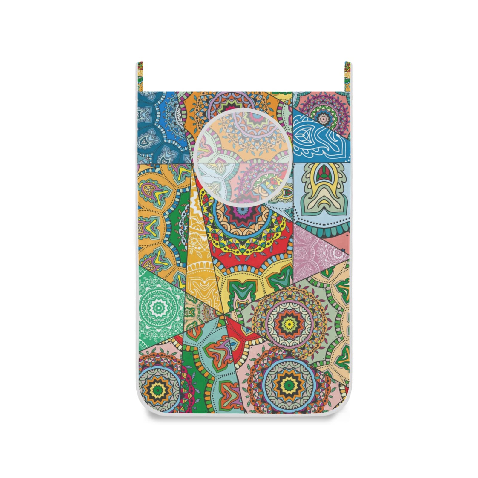 Vibrant Mosaic Graffiti Patchwork Laundry Hamper Bag - Indian, Arabic & Turkish Motifs - Over The Door Hanging Clothes Basket with Hooks - Perfect for Bathroom, Bedroom & Closet Storage (Dirty Clothes Organizer, Wall-Mounted Laundry Solution)